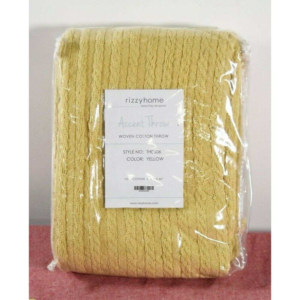 Rizzy Home- Textured Striped Throw Blanket, Yellow, 50"x60"